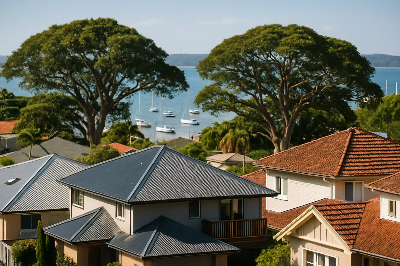 Roof repairs Brisbane Bayside Bayside Brisbane homes with metal and tile roofs near Moreton Bay
